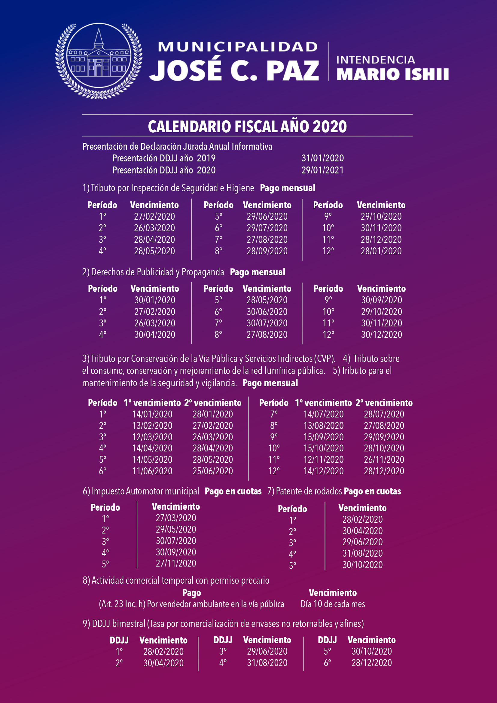 Calendario Fiscal Municipalidad de José C. Paz